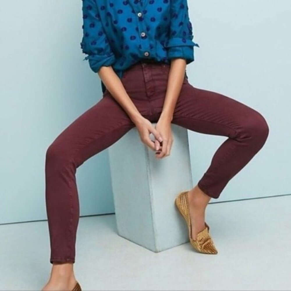 AG The Abbey Ankle Mid Rise Super Skinny Ankle Pants in Burgundy Wine